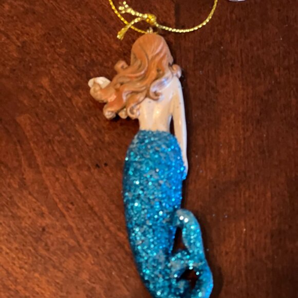 Mermaid resin Hanging Ornament With Blue Sparkle Tail & Gold String - Picture 2 of 5
